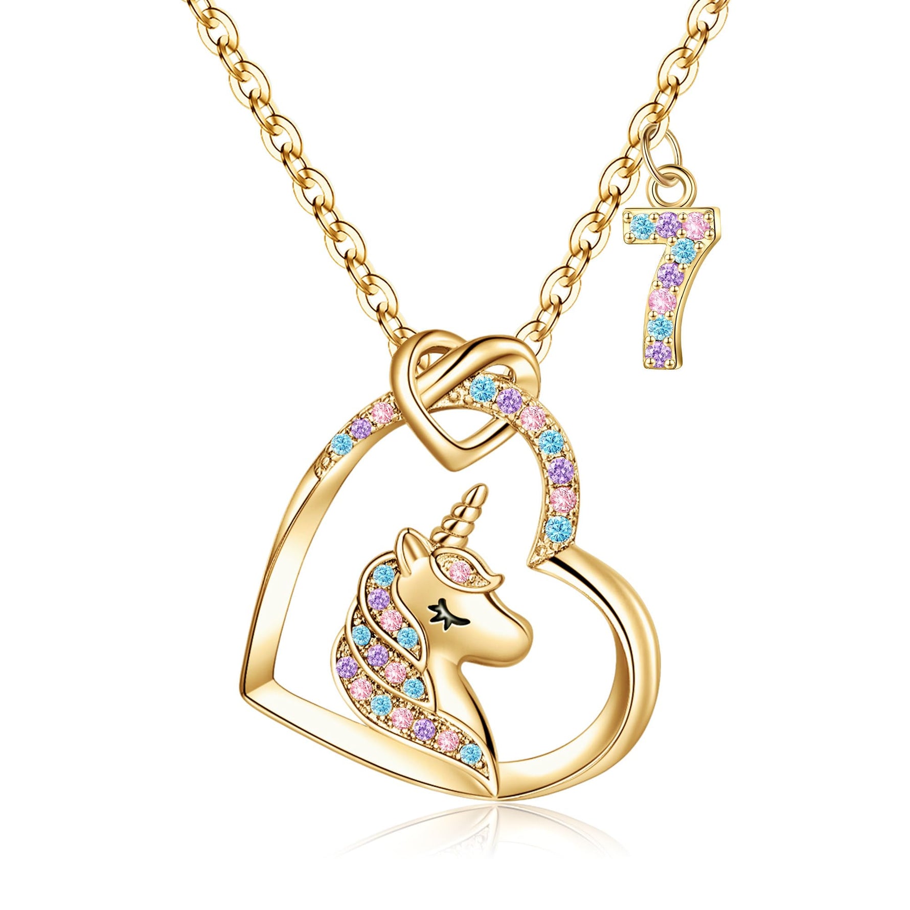 Hidepoo Birthday Gifts for Kids Girls - Unicorn Necklace Unicorns Gifts for Girls Birthday Gift for 3-10 Year Old Girl Colorful CZ Heart Pendant Unicorn Necklace Jewelry Gift