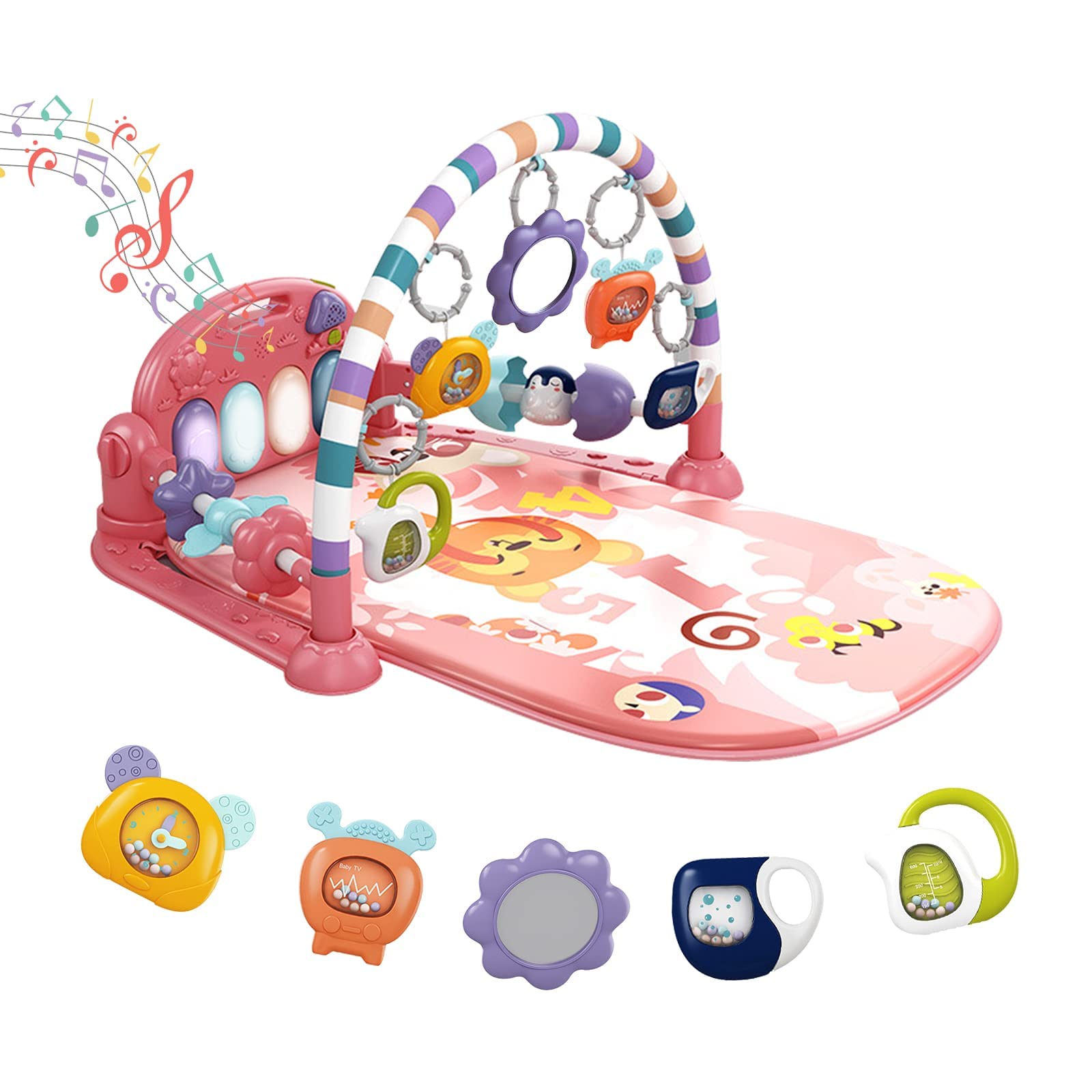 dearlomum Baby Play Mat Gym,Funny Play Piano Interactive Activity Mat & 4 Wrist Rattle Socks, Boy & Girl Gifts for Newborn 0 to 3 6 9 12 Months(Blue)