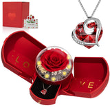 Preserved Real Red Rose with Necklace Forever Flowers Rose Birthday Gifts for Women Her Mom Wife Girlfriend Grandma on Valentines Mothers Day Sweetest Day Christmas Anniversary Romantic-Red