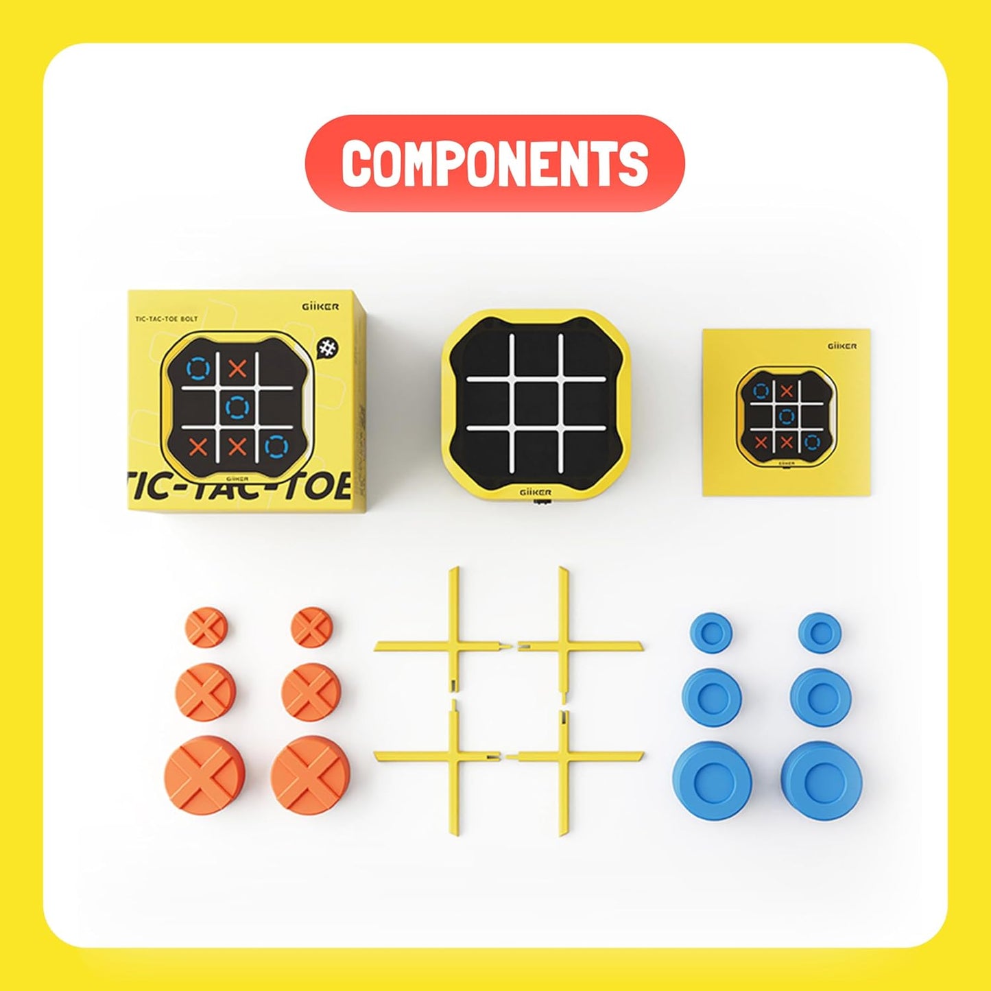 GiiKER Tic Tac Toe Bolt Game, Original 3-in-1 Handheld Games, Portable Travel Games for Car Ride, Toys Gift Idea for Kids and Adults, Stocking Stuffers Birthday Gifts for Boys Girls - Yellow