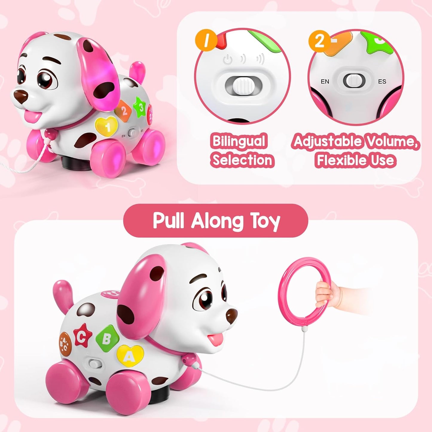 Musical Puppy Toys for 1 Year Old Girl Gifts, 1st Birthday Gril Gift, Bilingual Baby Toy 6-12-18 Months, Learning Toy for 1 Year Old Boy Present with Sound Light