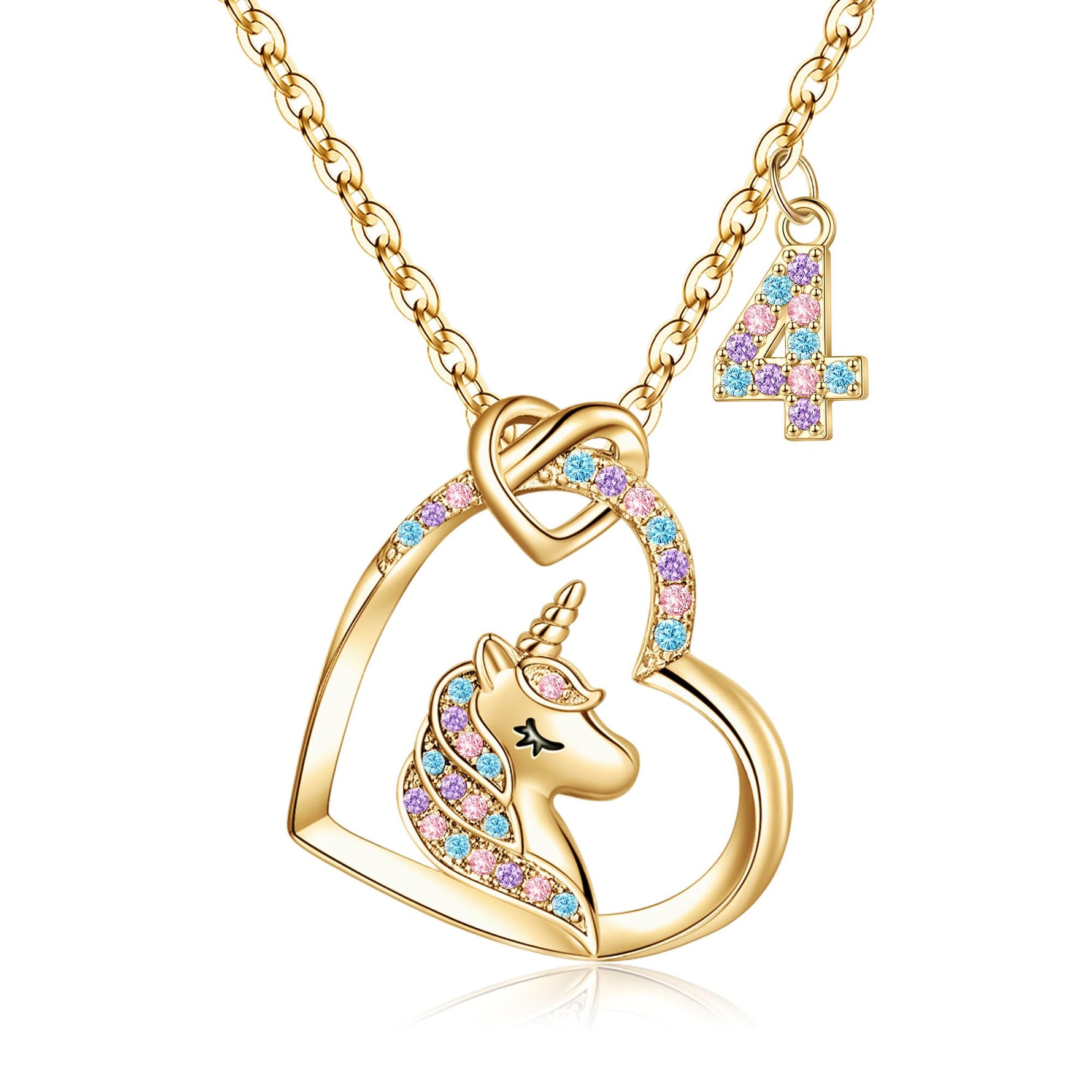 Hidepoo Birthday Gifts for Kids Girls - Unicorn Necklace Unicorns Gifts for Girls Birthday Gift for 3-10 Year Old Girl Colorful CZ Heart Pendant Unicorn Necklace Jewelry Gift