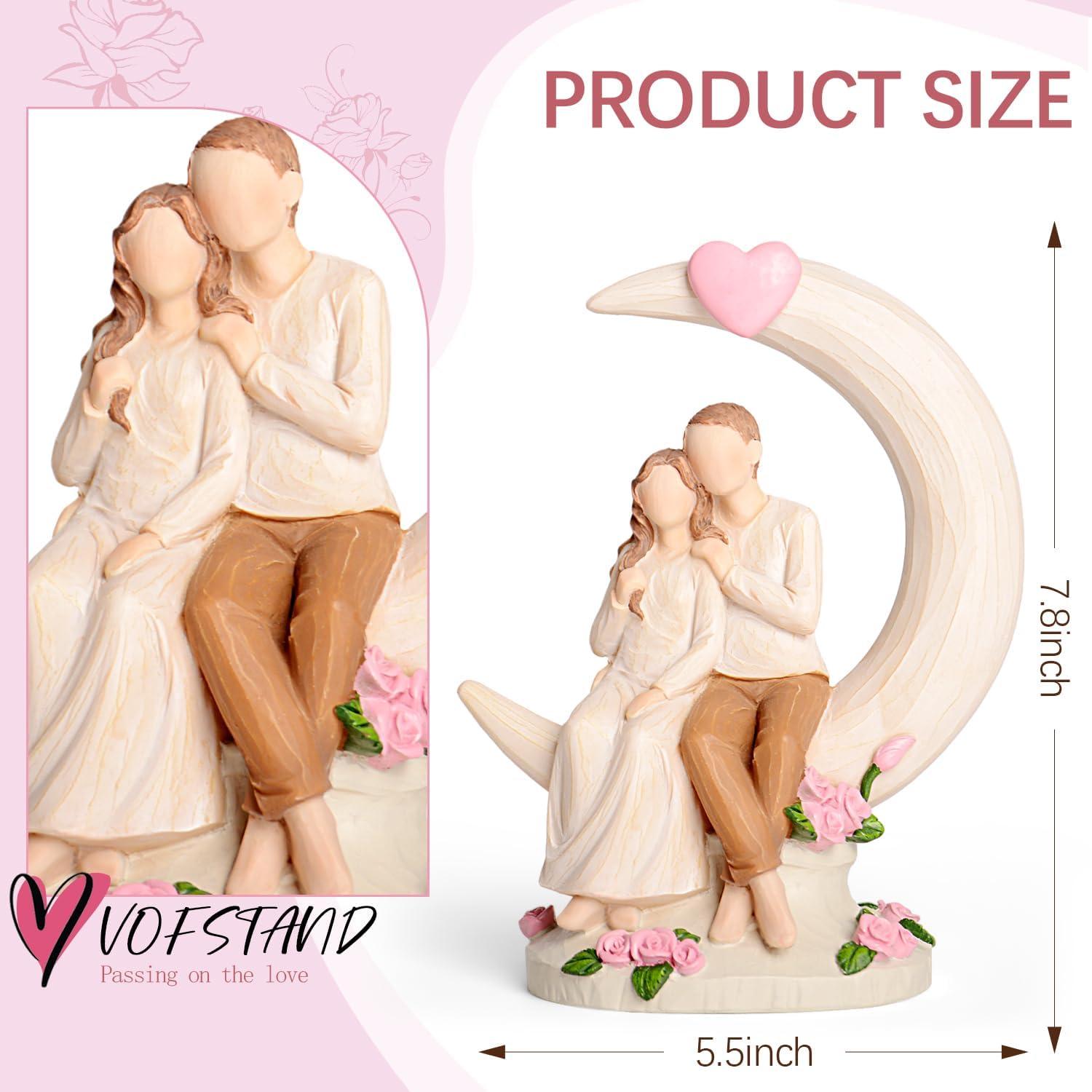 Wedding Anniversary Figurine Gifts for Couple - Romantic Anniversary Engagement Gifts for Wife Women Girlfriend Her, Couple on Moon with Roses Resin Statue for Valentine's Day