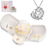 Preserved Real Red Rose with Necklace Forever Flowers Rose Birthday Gifts for Women Her Mom Wife Girlfriend Grandma on Valentines Mothers Day Sweetest Day Christmas Anniversary Romantic-Red