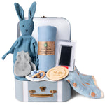 iAOVUEBY Baby Boy Gifts, Baby Shower Gifts - Newborn Bear Toys Rattle Blanket Infant Shoes Onesie Wooden Keepsake Babies Registry Gift Essentials Basket, Unique New Baby Gift Set for Boys 0+ Months