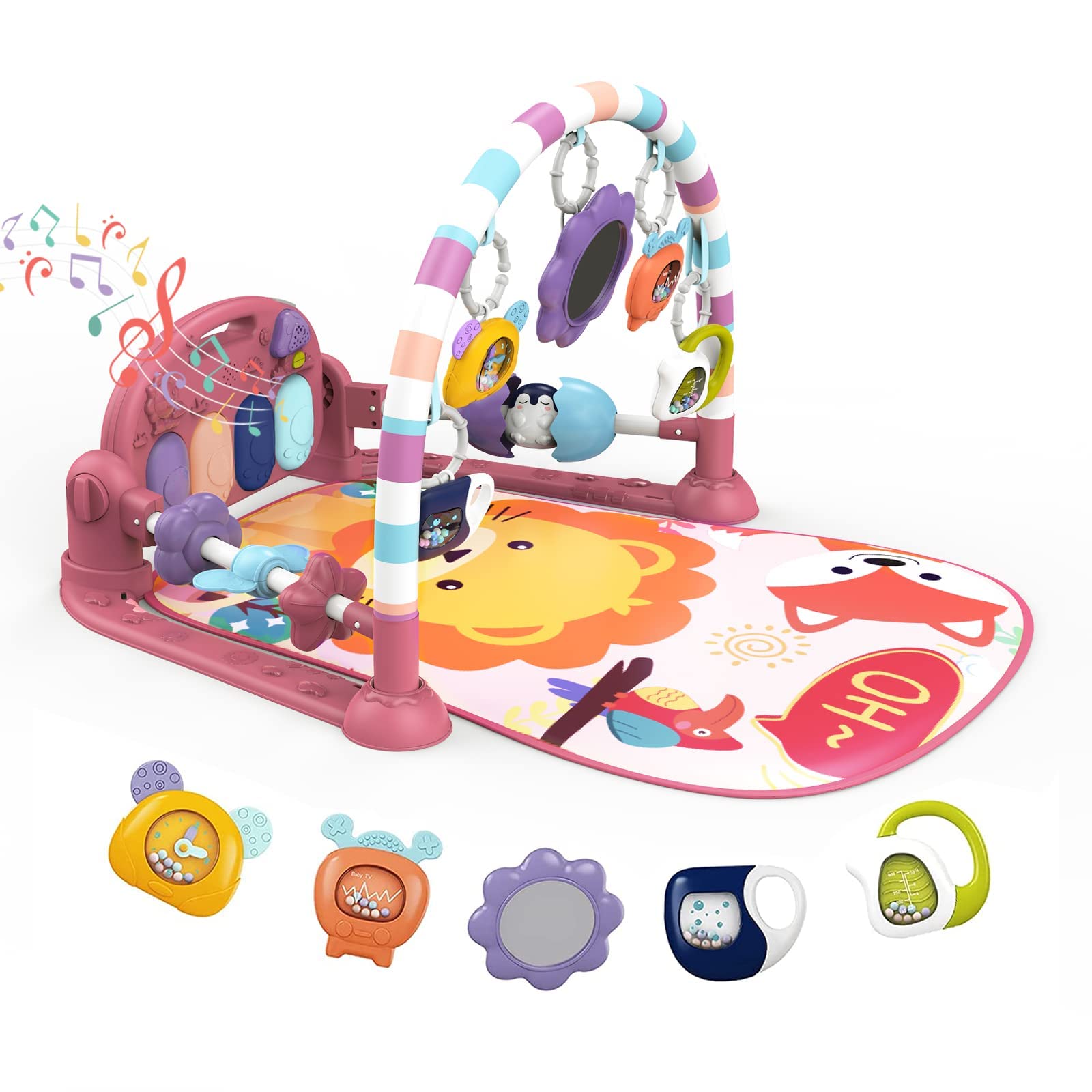 dearlomum Baby Play Mat Gym,Funny Play Piano Interactive Activity Mat & 4 Wrist Rattle Socks, Boy & Girl Gifts for Newborn 0 to 3 6 9 12 Months(Blue)