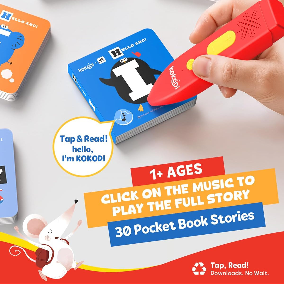 KOKODI Talking Pen 30 Small Books Sets, Interactive Audio Sound Books Kids Learning Electronic Toys for Boys Girls, 30 Palm Books Focused Mini Board Books for Educational Tiny Block Book Learning