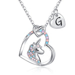 Hidepoo Unicorn Gifts for Girls Necklace - Colorful CZ Heart Pendant Initial Unicorn Necklaces for Girl Kids Litter Girl Unicorns Jewelry Birthday Gifts for Girls Kids