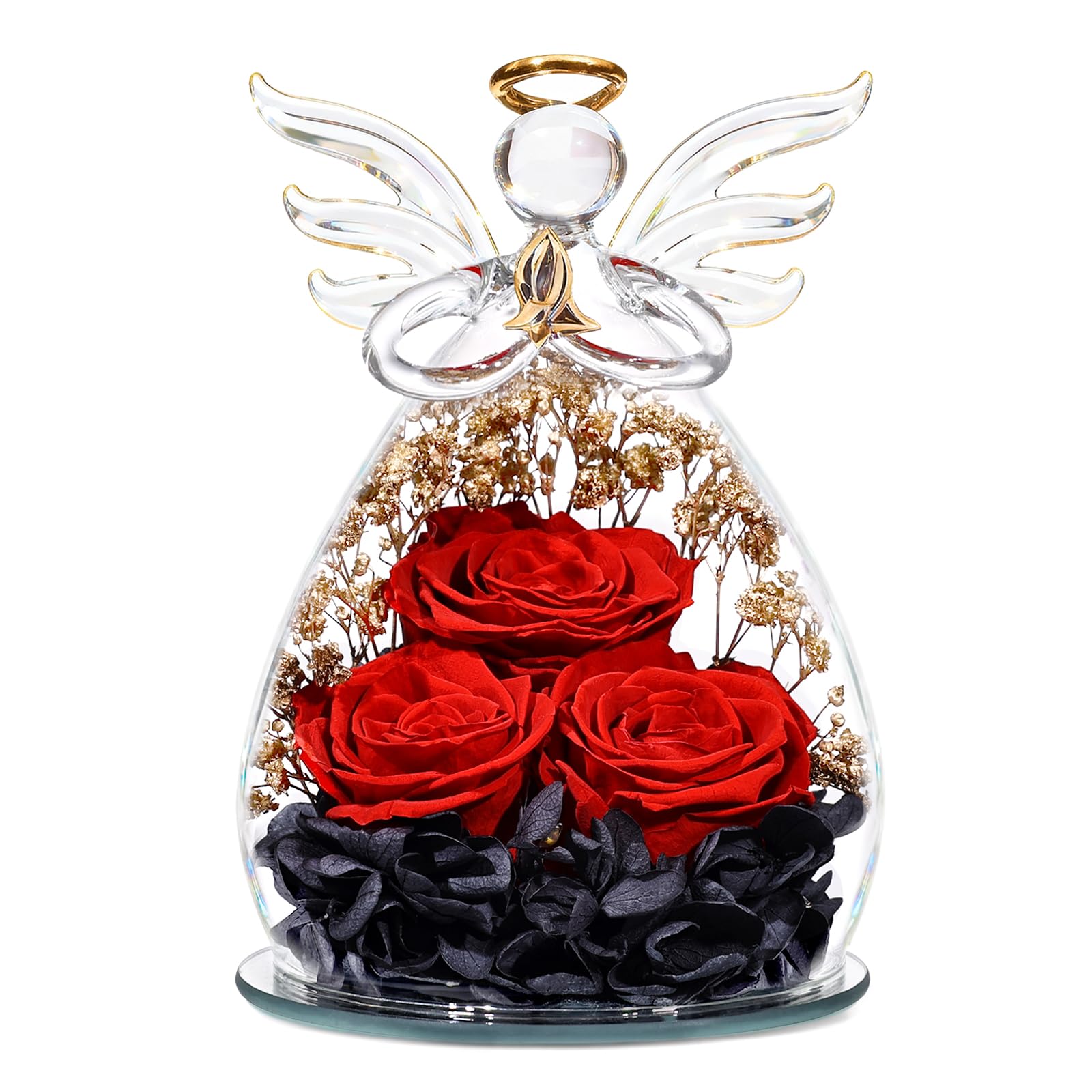 Beferr Valentines Day Rose Gifts for Her Women Mom Gifts for Birthday, Fresh Flowers for Delivery Forever Preserved Rose in Glass Angel Figurine, for Grandma Wife Daughter Girlfriend