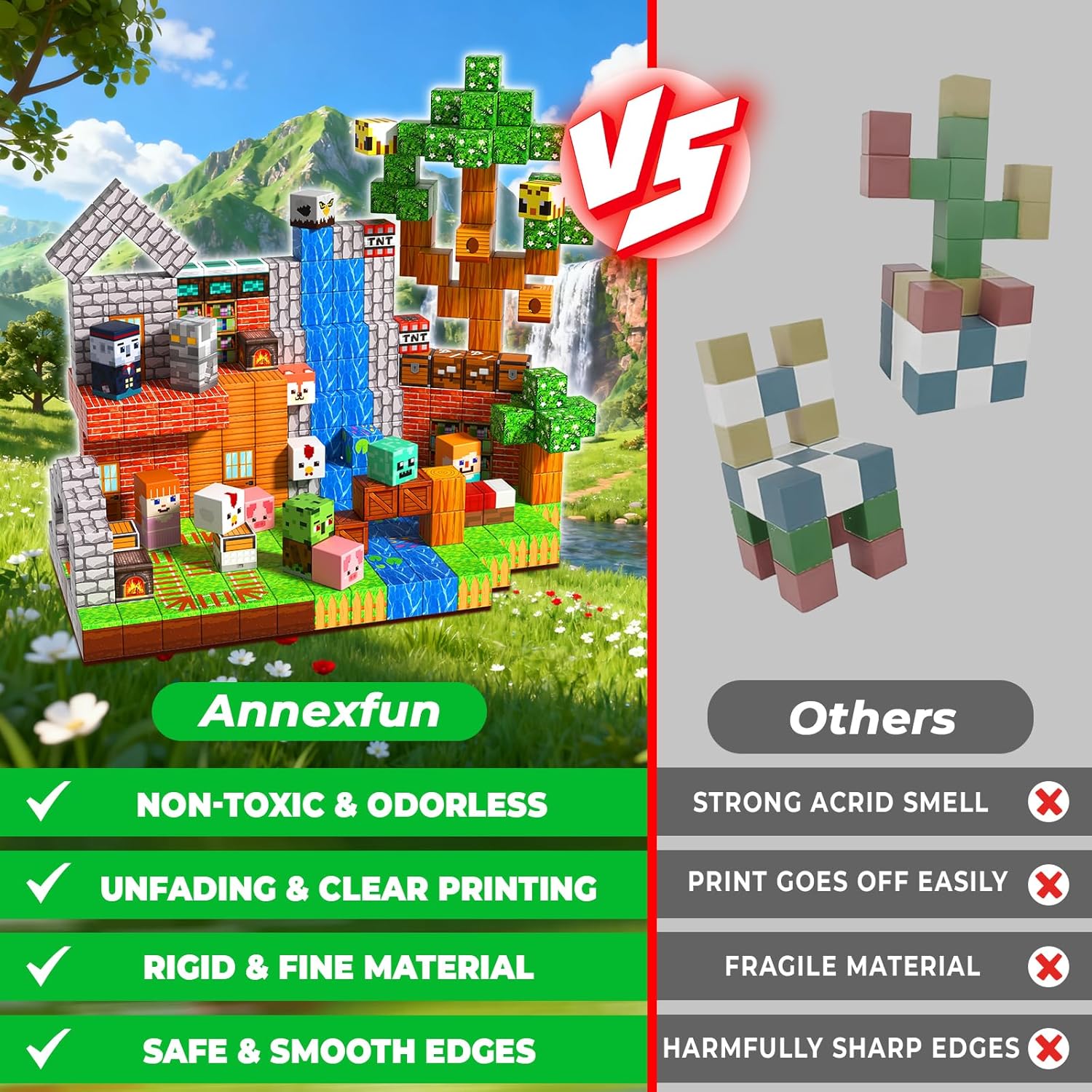 Annexfun 300 PCS Magnetic Blocks - Magnetic Building Blocks, Stacking Magnets for Kids, Sensory Toy for STEM Montessori Sensory Toys for Kids 3+ Boys and Girls Easter Christmas Birthday Gifts