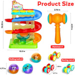 2-in-1 Rolling Ball & Car Ramp Race Track for Toddlers, Hammer Ball Drop Toy for Boys & Girls, Interactive Playset w/Sensor Lights - Montessori STEM Learning Toys for Kids 1-5+ Year Old