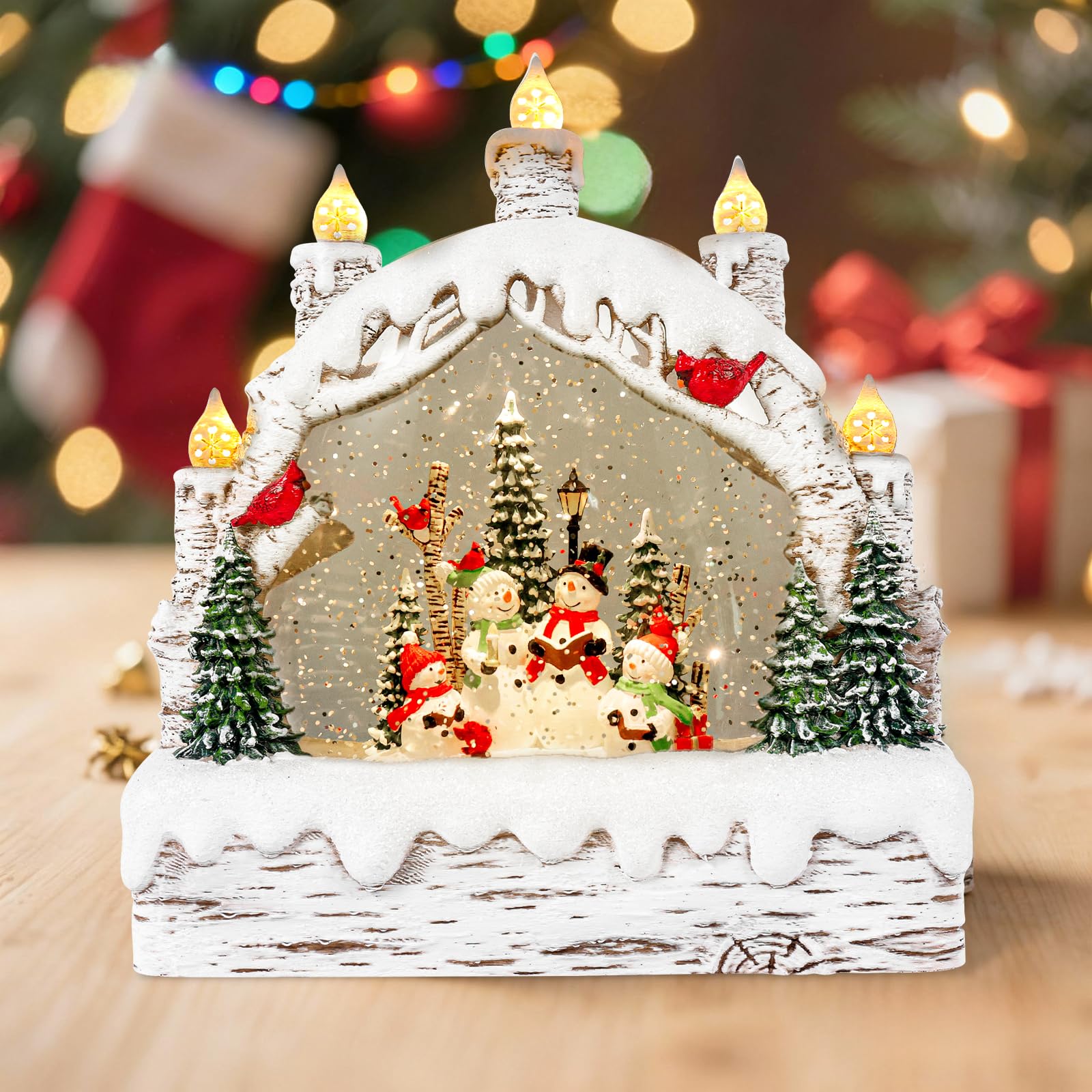 Christmas Snow Globes Dessert Train Water Glittering Lantern with 6H Timer Function Santa Snow Globe Christmas 3 AA Battery Operated for Xmas Festival Decorations Gifts (Dessert Train)