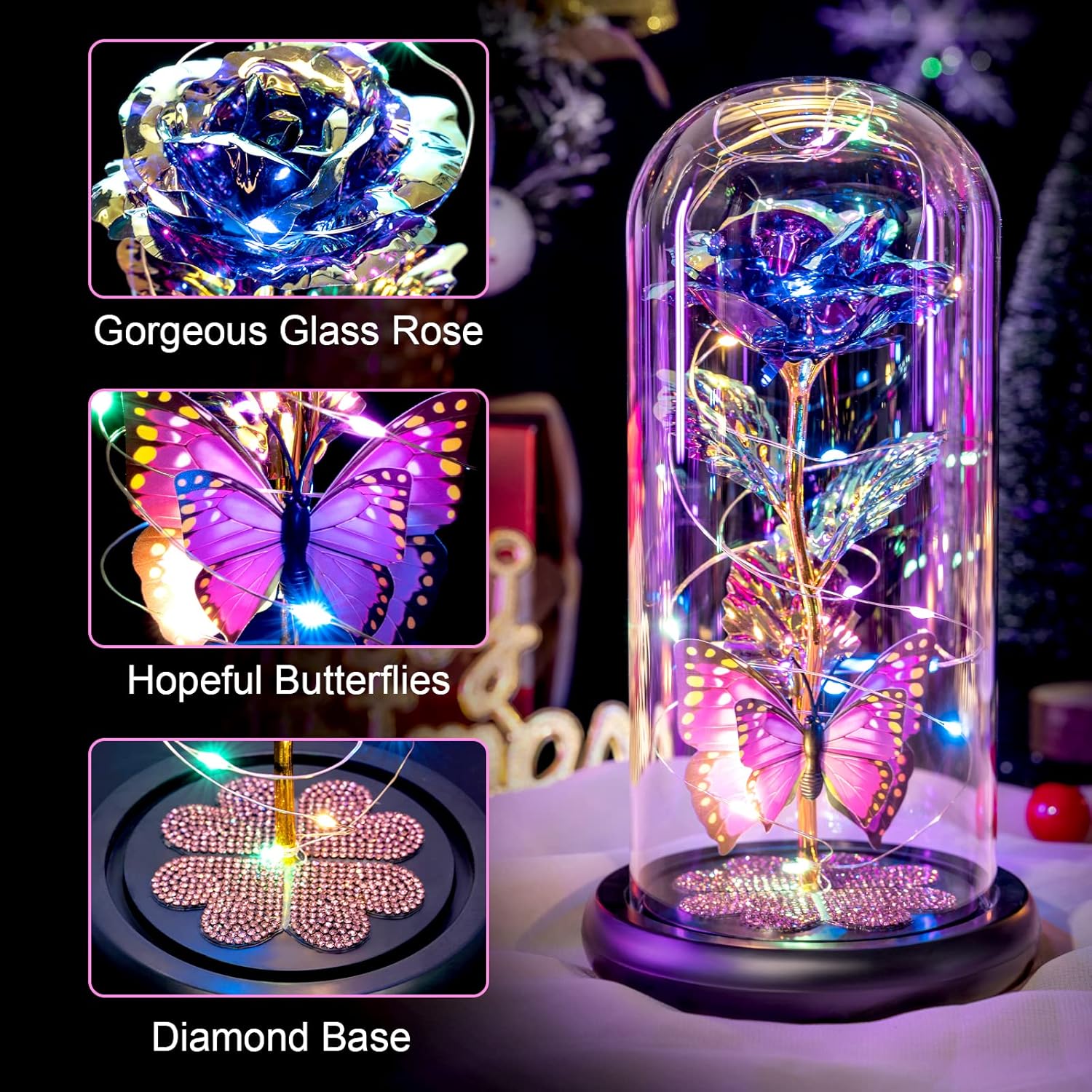 Galaxy Rose Glass Dome Gift