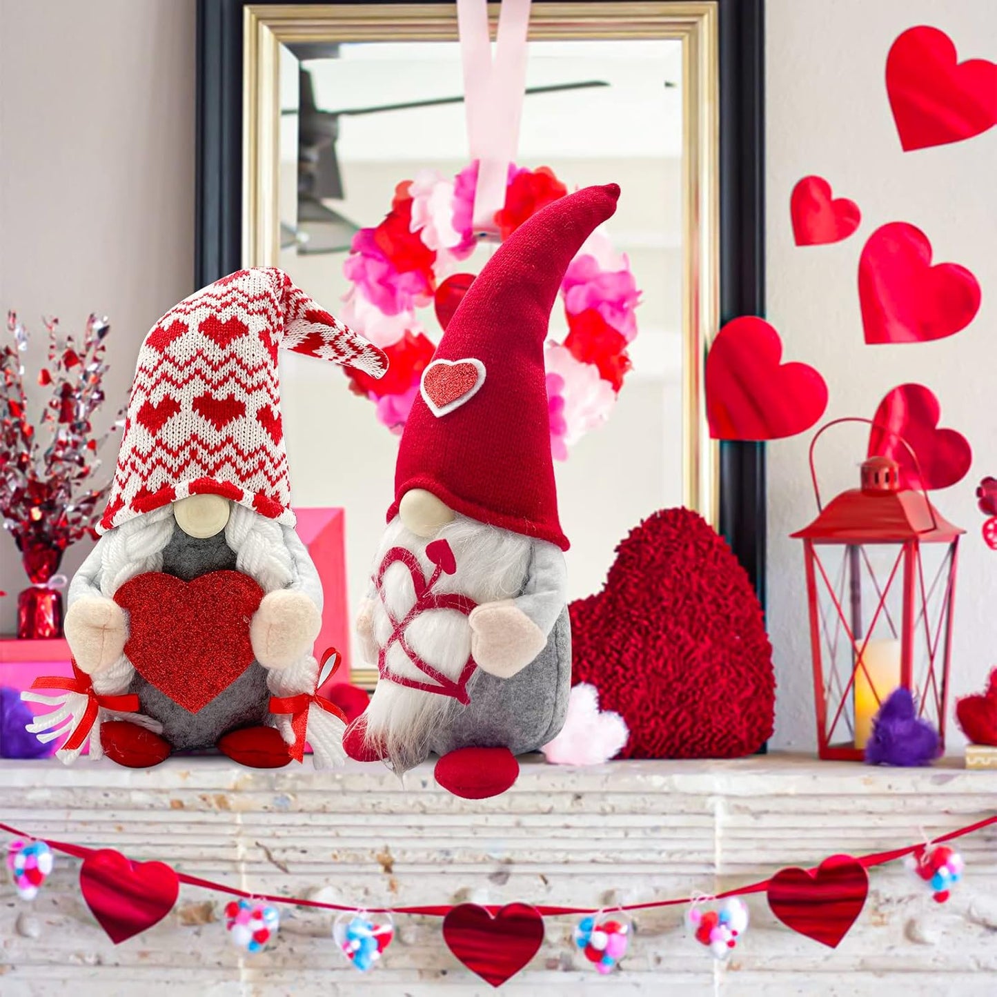 Valentines Day Decor - Valentines Day Decorations - Red Valentine Couple Plush Gnomes Decorations for Home, Indoor, Office - Valentine Gifts for Her, Girls - Romantic Anniversary Vday Gift