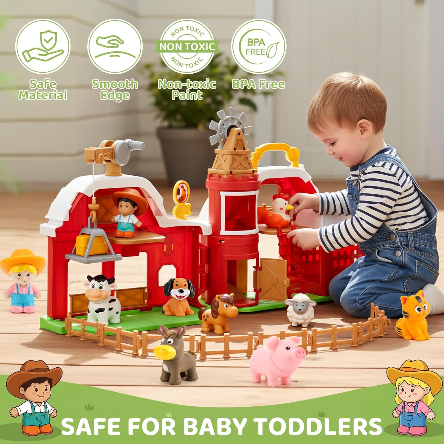 30-Piece Upgraded Farm Animal Big Barn Playset Gifts for Toddlers Christmas|Montessori Learning Toys for 18 Months Olds Girls Boys|Pretend Animal with Tractor Birthday Gifts for 2 Years