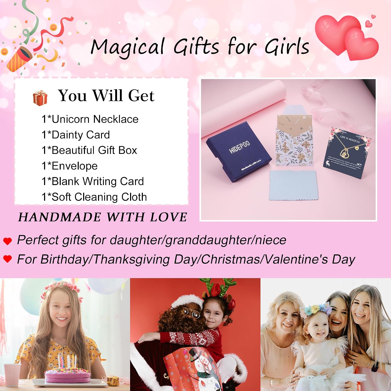 Hidepoo Unicorn Gifts for Girls Necklace - Colorful CZ Heart Pendant Initial Unicorn Necklaces for Girl Kids Litter Girl Unicorns Jewelry Birthday Gifts for Girls Kids