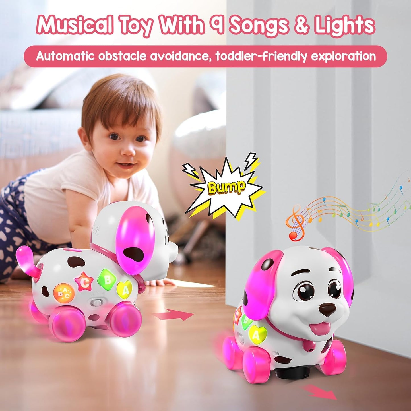 Musical Puppy Toys for 1 Year Old Girl Gifts, 1st Birthday Gril Gift, Bilingual Baby Toy 6-12-18 Months, Learning Toy for 1 Year Old Boy Present with Sound Light