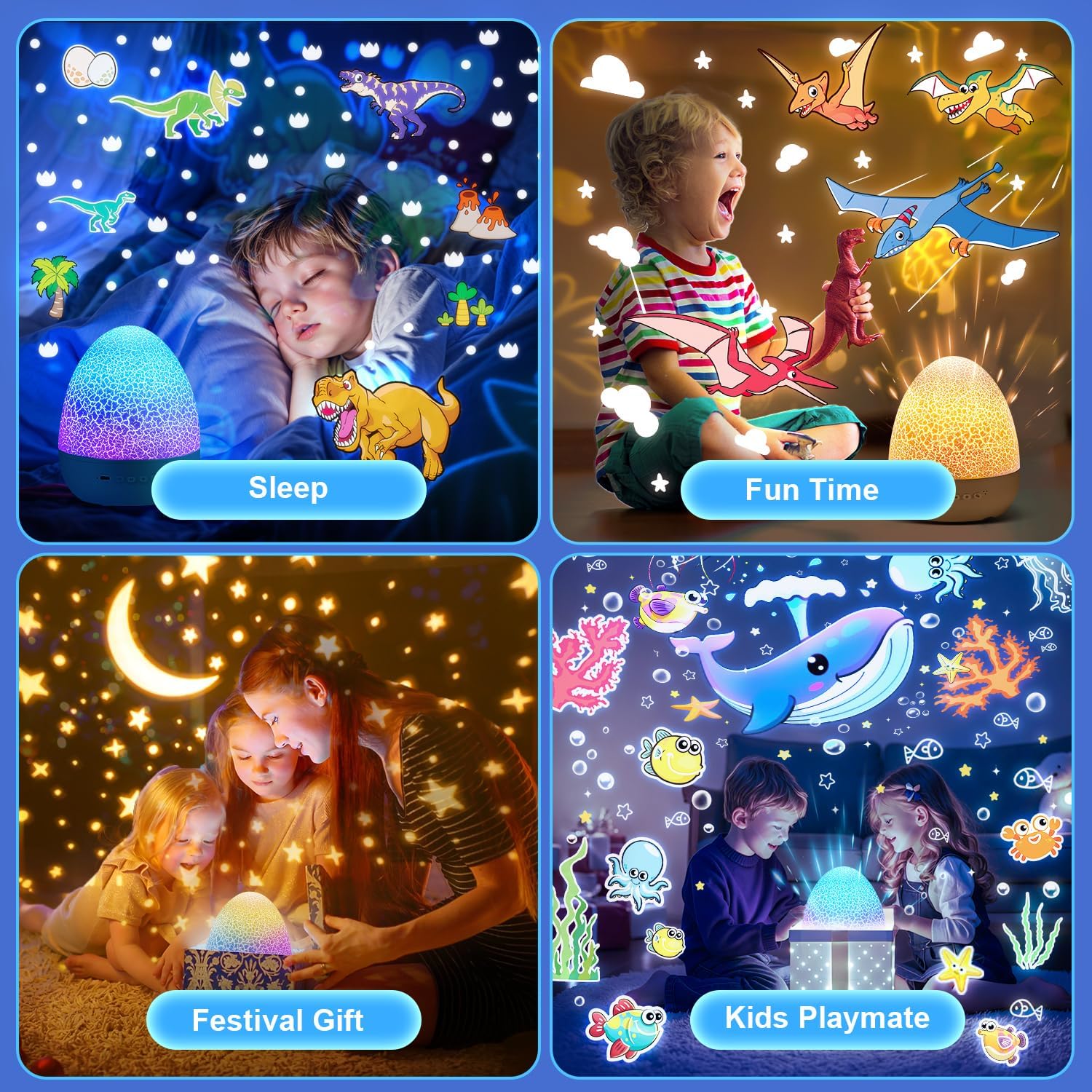 PIKOY Dinosaur Toys for Kids 3-5 Easter Gifts for Kids Toys Night Light Projector Dinosaur Eggs Easter Eggs | 15 Sounds & 3D Films | 31Colors & Remote Control | Boy Toys, Boys Room Decor
