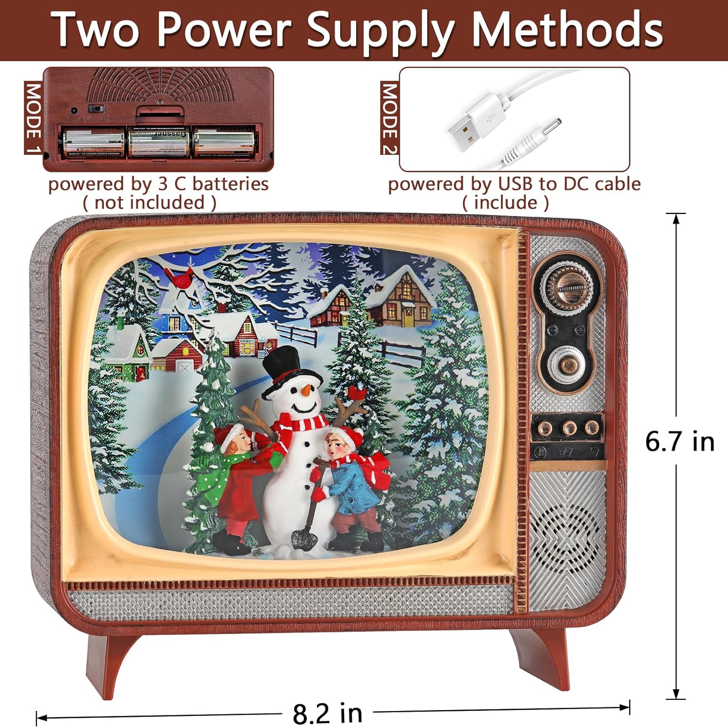 Christmas Snow Globe, TV Snowman Scene Snow Globe,Volume/Light Mode/Playing Controllable Glittering Lantern with Timer, Snow Globe Lantern USB or Battery Powered for Christmas Decoration