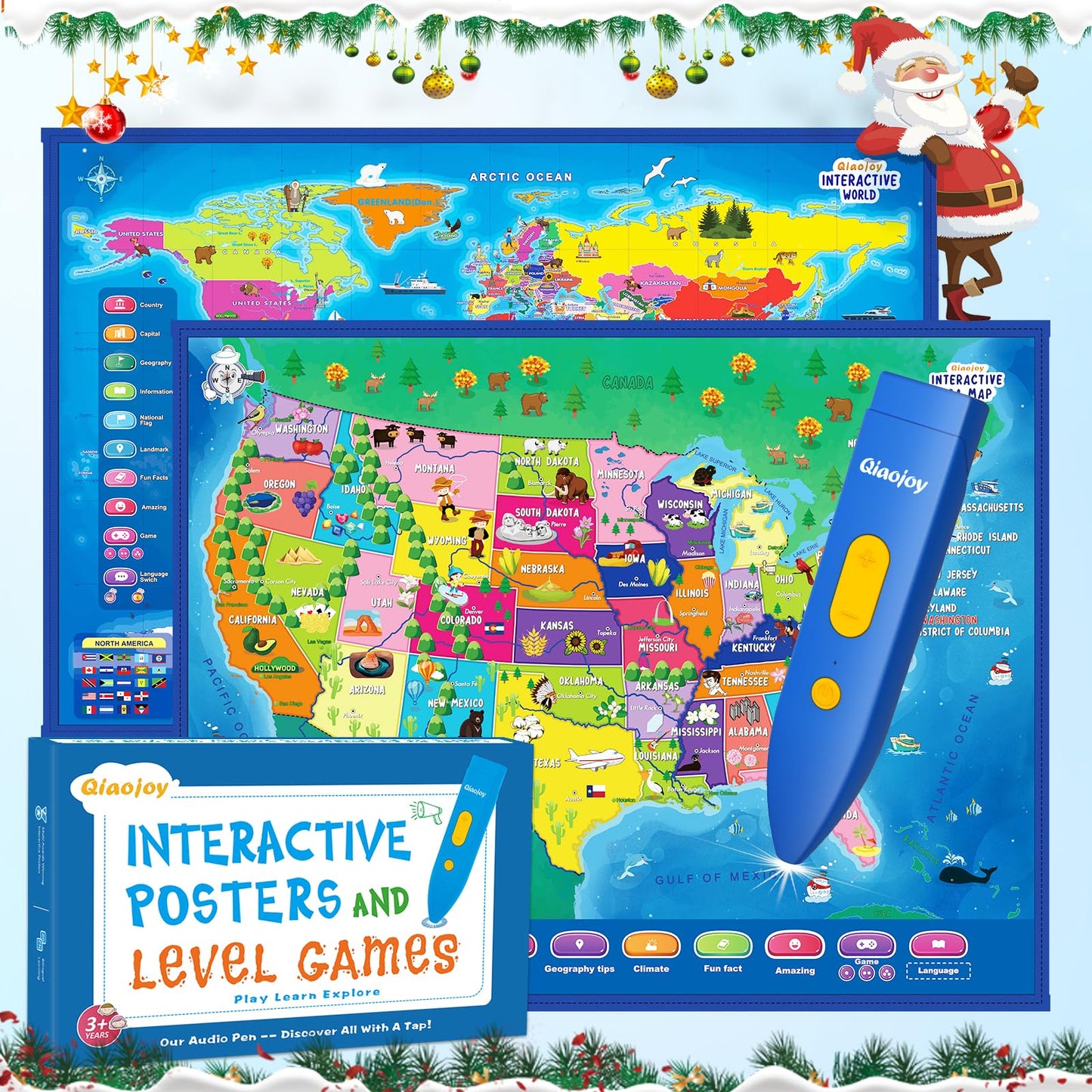 Bilingual Interactive World Map for Kids Learning and Educational Toys, Talking Electronic Kids World Map i-Poster Geography Games Ages 3 to 12 Years Old, Custom Talking Birthday Gifts Card
