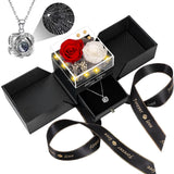 Preserved Red Real Rose with Heart I Love You Necklace -Eternal Flowers Rose Birthday Gifts for Women Her Mom Wife Girlfriend Grandma on Valentines Mothers Day Christmas Anniversary Romantic-Red