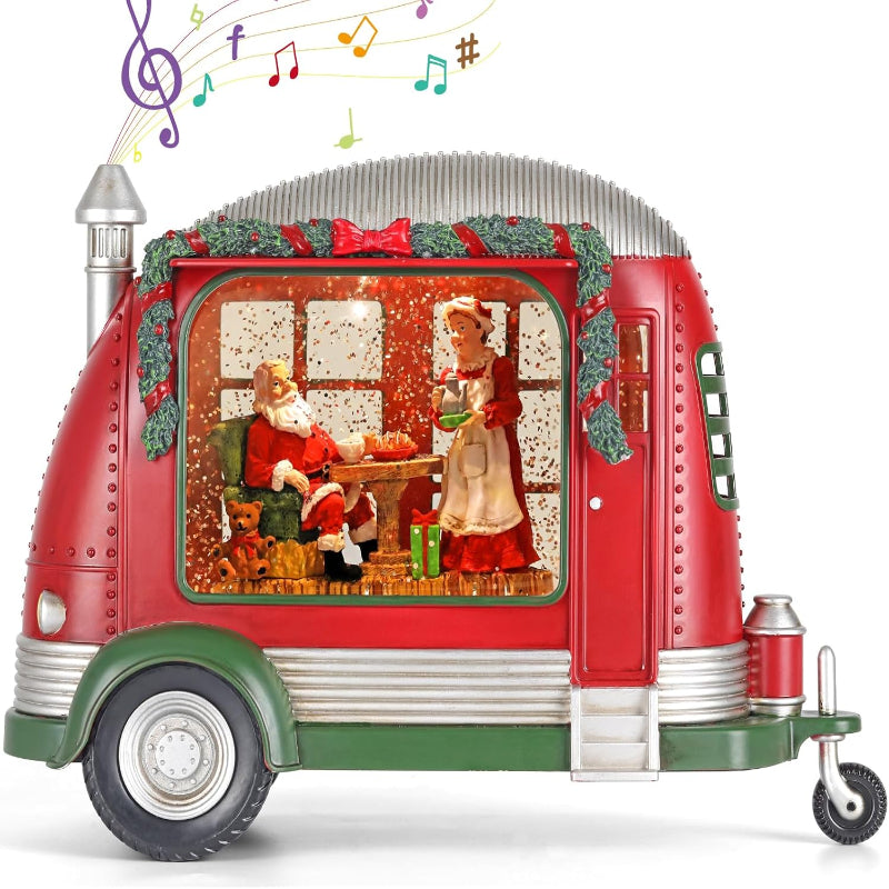 Christmas Snow Globe, RV Santa Claus Couples Scene Snow Globe, Glittering Lantern with Timer, Snow Globe Lantern USB or Battery Powered for Desktop Ornament, Christmas Decoration