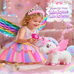 Jeowoqao Unicorn Toys for Girls Age 4-6,Walking Talking Singing Interactive Unicorns with Painting Kit Crafts Toddler Unicornss Dress up, Remote Control Plush Unicorn's Toy Coating Gift for Kids 3-6