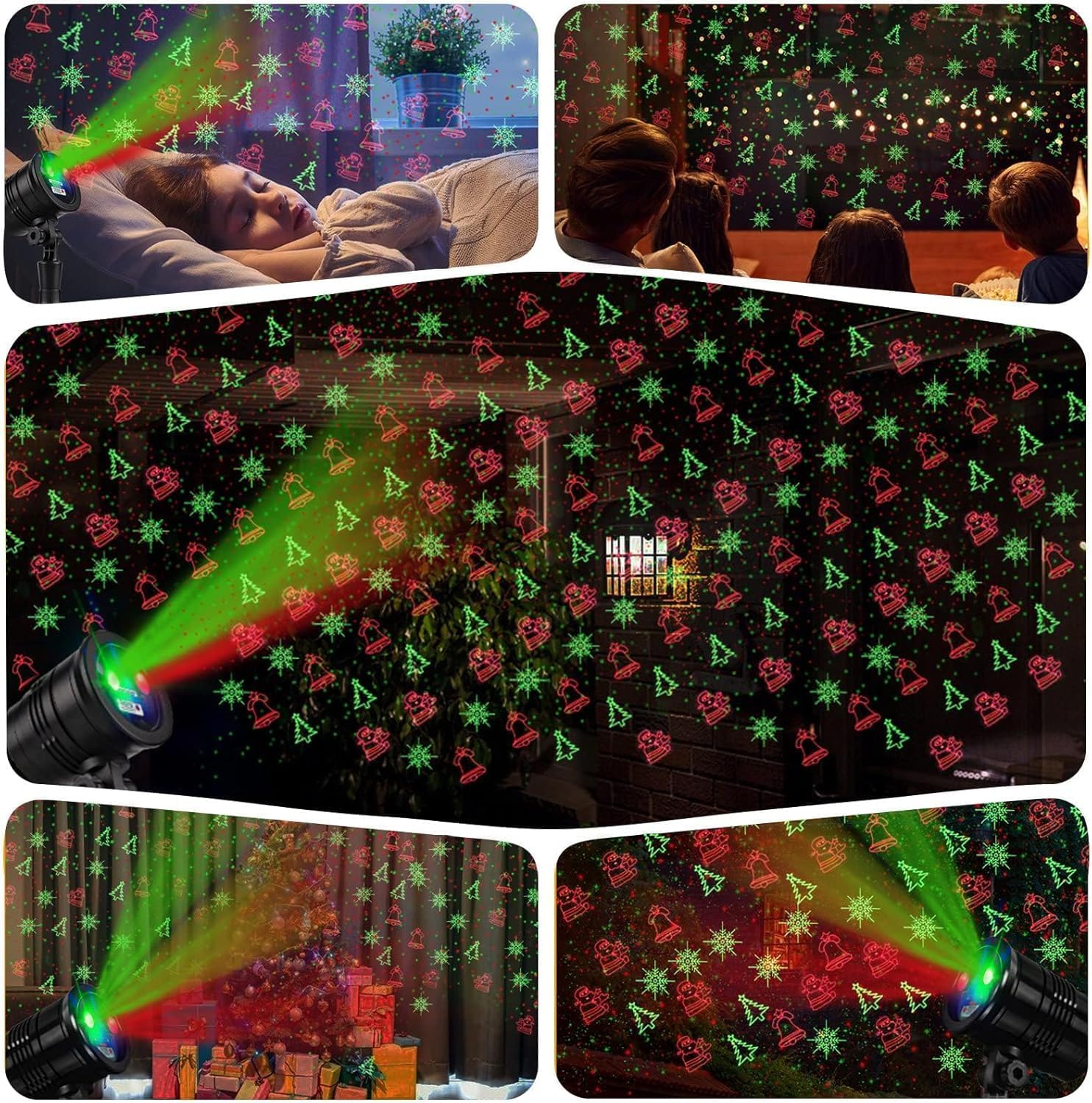 Luces láser de Navidad rojo y verde con control remoto inalámbrico para decoración de exteriores, proyector de luz impermeable, espectáculo de luz estelar led para decoración de Navidad, casa, patio, jardín, pared interior