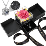 Preserved Red Real Rose with Heart I Love You Necklace -Eternal Flowers Rose Birthday Gifts for Women Her Mom Wife Girlfriend Grandma on Valentines Mothers Day Christmas Anniversary Romantic-Red