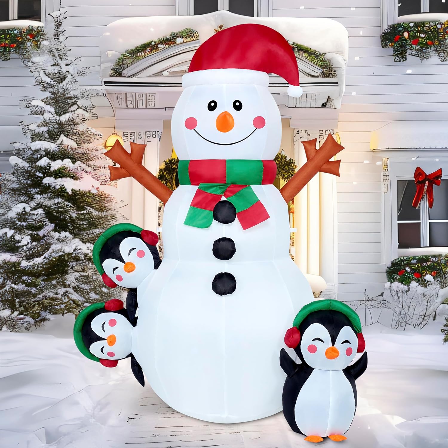 Joiedomi Muñeco de nieve inflable de Navidad de 6 pies para decoración al aire libre con LED integrados, muñeco de nieve de pingüino inflable para fiesta de Navidad, brillante para fiestas en