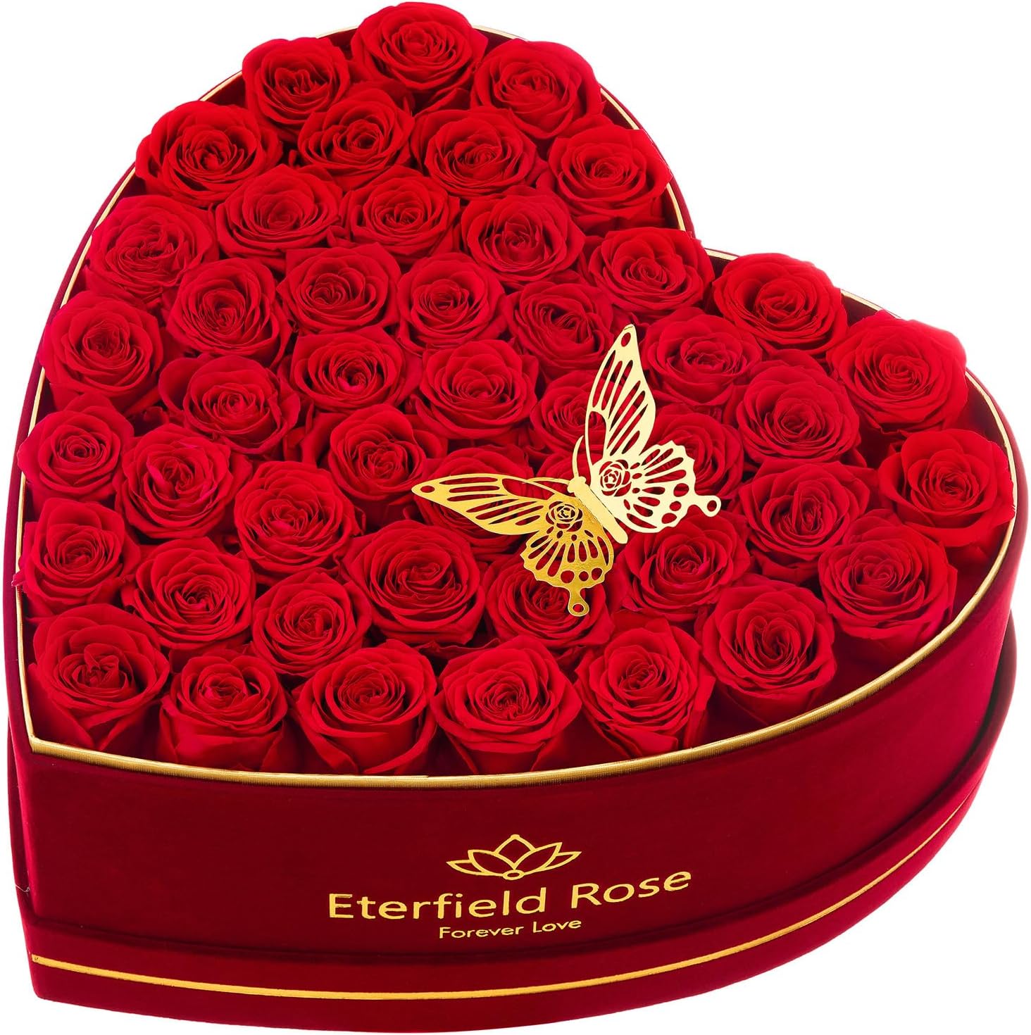 Eterfield 47 Forever Flowers in Heart Shape Box, Valentines Day Preserved Roses That Last Over a Year Preserved Flowers Birthday Gifts for Her Women Mom Wife Anniversary Mothers Day Christmas, Red