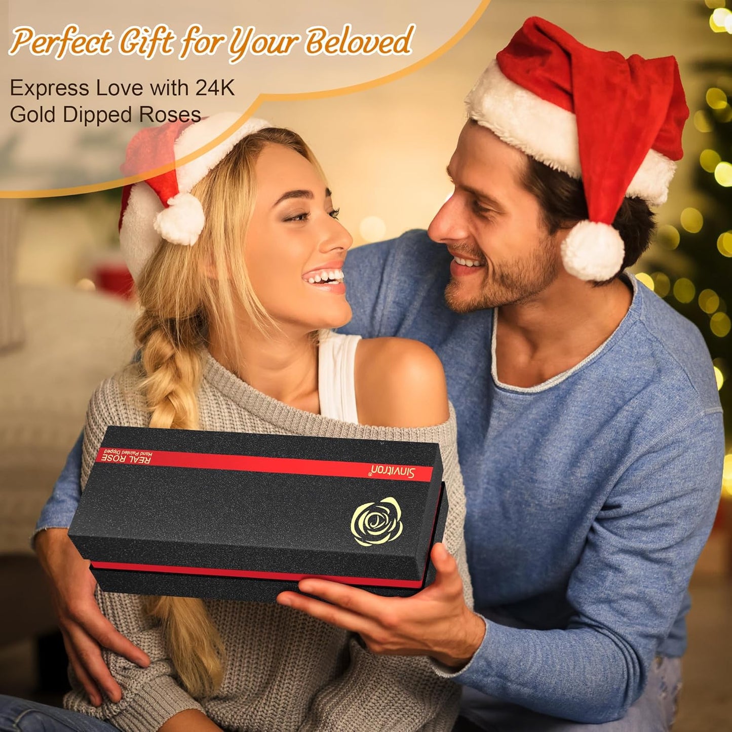 Sinvitron Gold Dipped Infinity Rose Forever Flower Decor, Resin Preserved Real Rose Birthday Gift for Women, Anniversary Present for Mom (Rose Red)