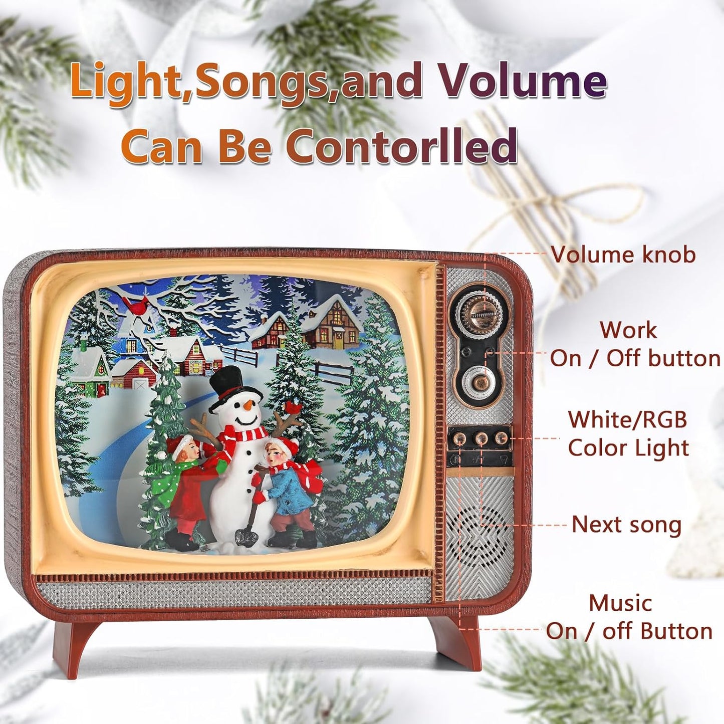 Christmas Snow Globe, TV Snowman Scene Snow Globe,Volume/Light Mode/Playing Controllable Glittering Lantern with Timer, Snow Globe Lantern USB or Battery Powered for Christmas Decoration