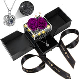 Preserved Red Real Rose with Heart I Love You Necklace -Eternal Flowers Rose Birthday Gifts for Women Her Mom Wife Girlfriend Grandma on Valentines Mothers Day Christmas Anniversary Romantic-Red