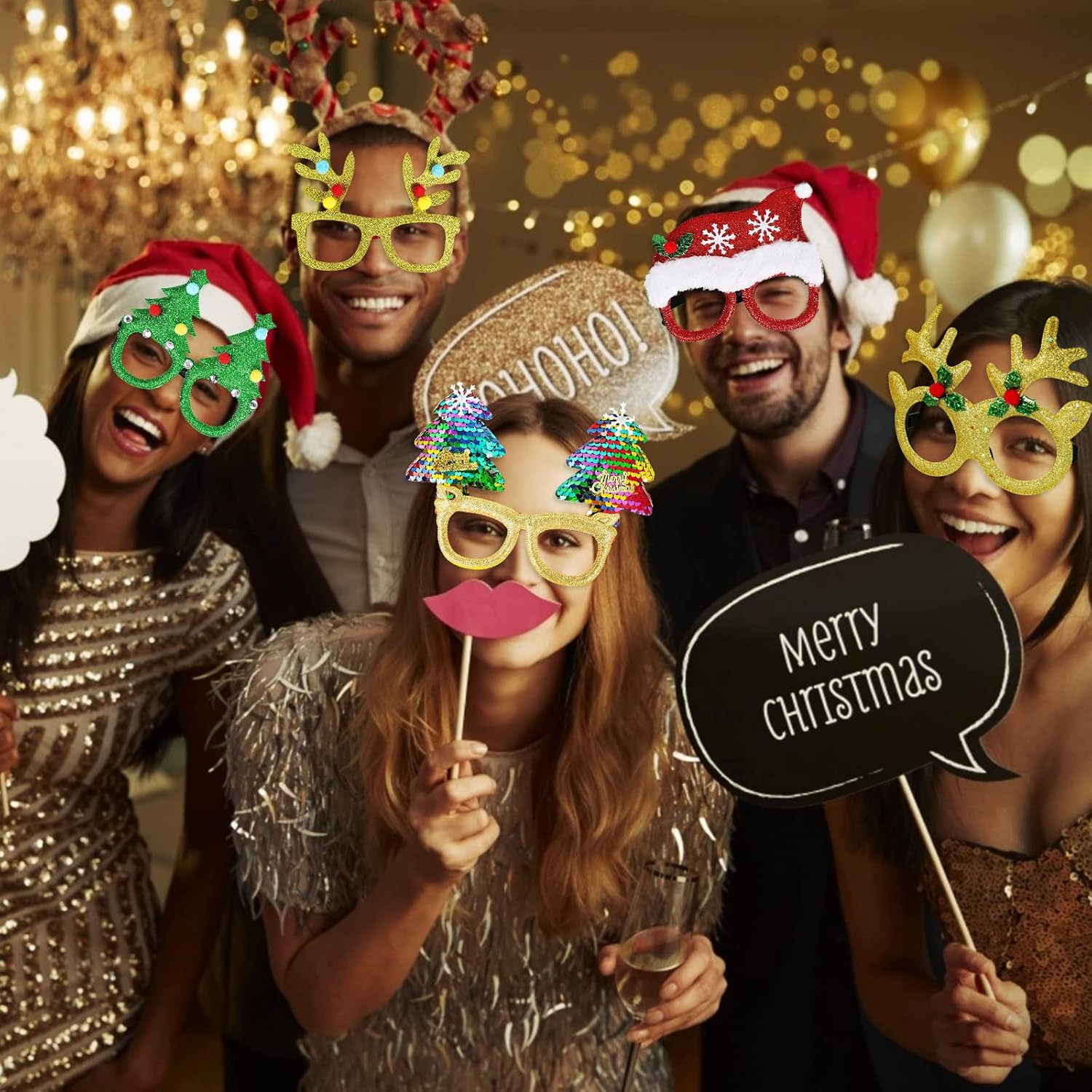 Max Fun 12 marcos de gafas de Navidad con purpurina para fiestas, accesorios de decoración de Navidad, accesorios de disfraz para fiestas de Navidad, recuerdos de vacaciones (talla única)