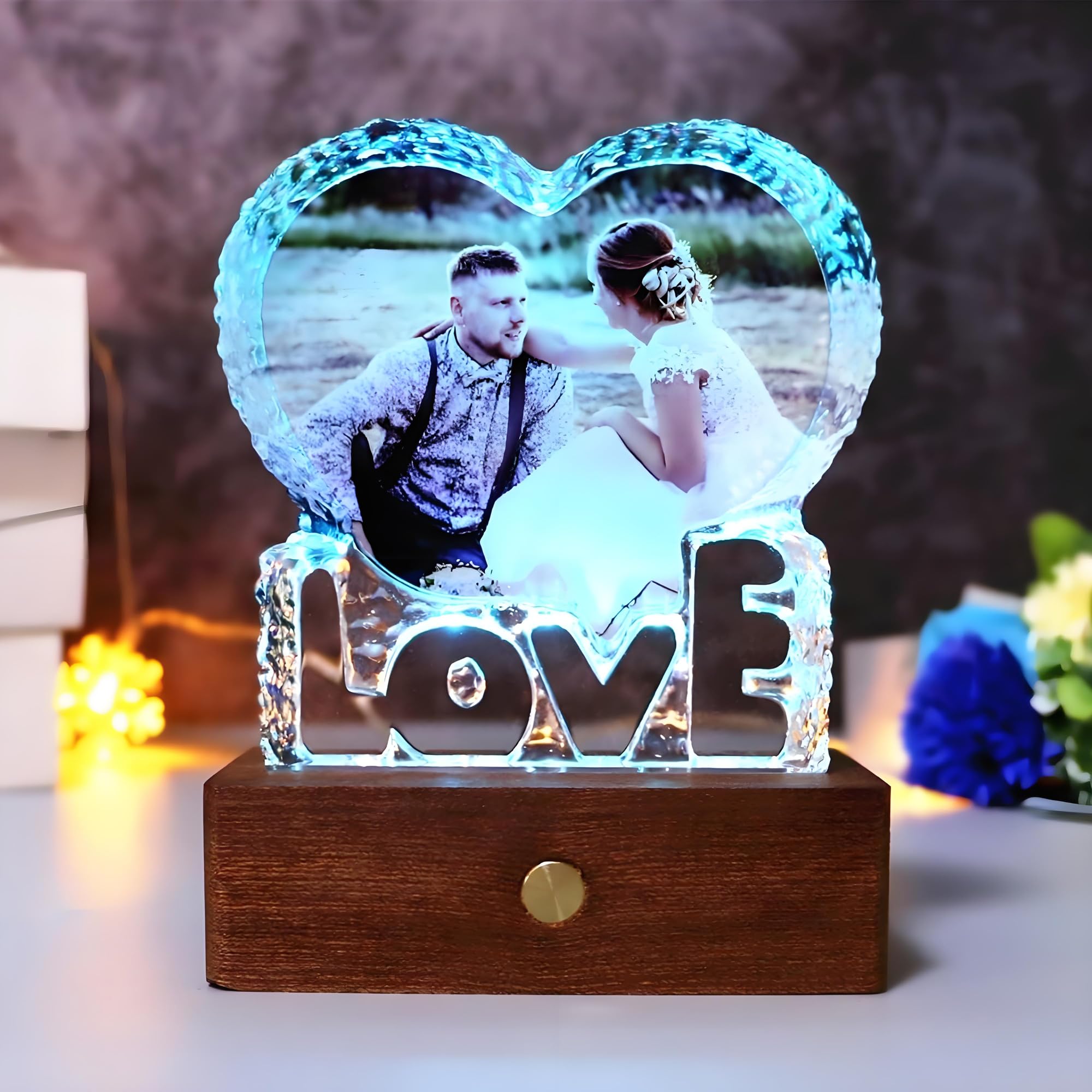 FANF&YKPY Personalized Crystal Custom Color Pictures - Heart-shaped Crystal Photo Frame, Birthdays, gift for her, Wedding Gifts, for Girlfriends, Husbands,Wife,Friends,Parents