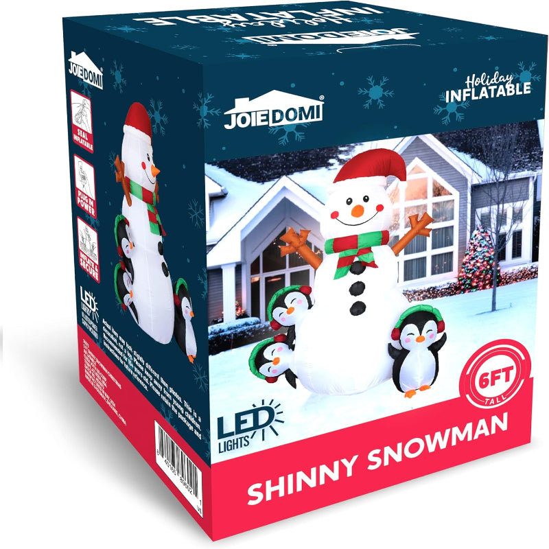 Joiedomi Muñeco de nieve inflable de Navidad de 6 pies para decoración al aire libre con LED integrados, muñeco de nieve de pingüino inflable para fiesta de Navidad, brillante para fiestas en
