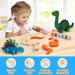 Mocoosy Wooden Dinosaur Painting Art and Craft Kit for Kids 4-8, Build & Decorate Your Own Dinos with Paint & Stickers, Wood Dinosaur Builder Game Montessoi Educational Toy Gift Toddler Boys Girls 3-5