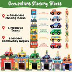 Atoylink Toddler Sorting and Stacking Toys with Magnetic Wooden Cars & Community Helpers, Baby Number Blocks Nesting Boxes Preschool Learning Montessori Toys for 1 2 3 Year Old Boys Girls Gift