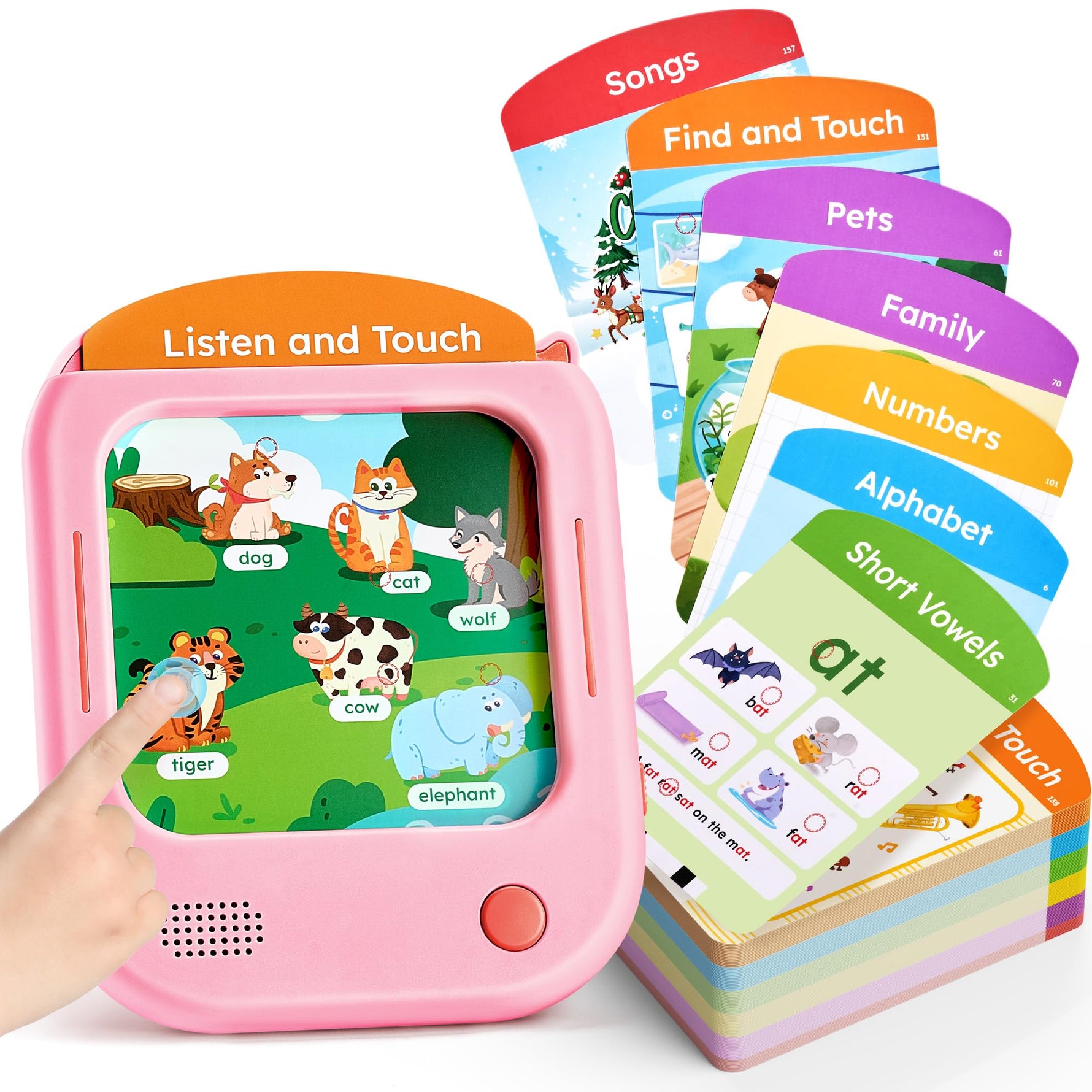 JoyCat Kids Learning Tablet: 156 Pages Tap-to-Read Flash Cards with 20 Listen & Find Games, Montessori Toy for Alphabet, Phonics, Words, Simple Math, Colors, Shapes & Songs - Autism Gifts (Ages 2-6)