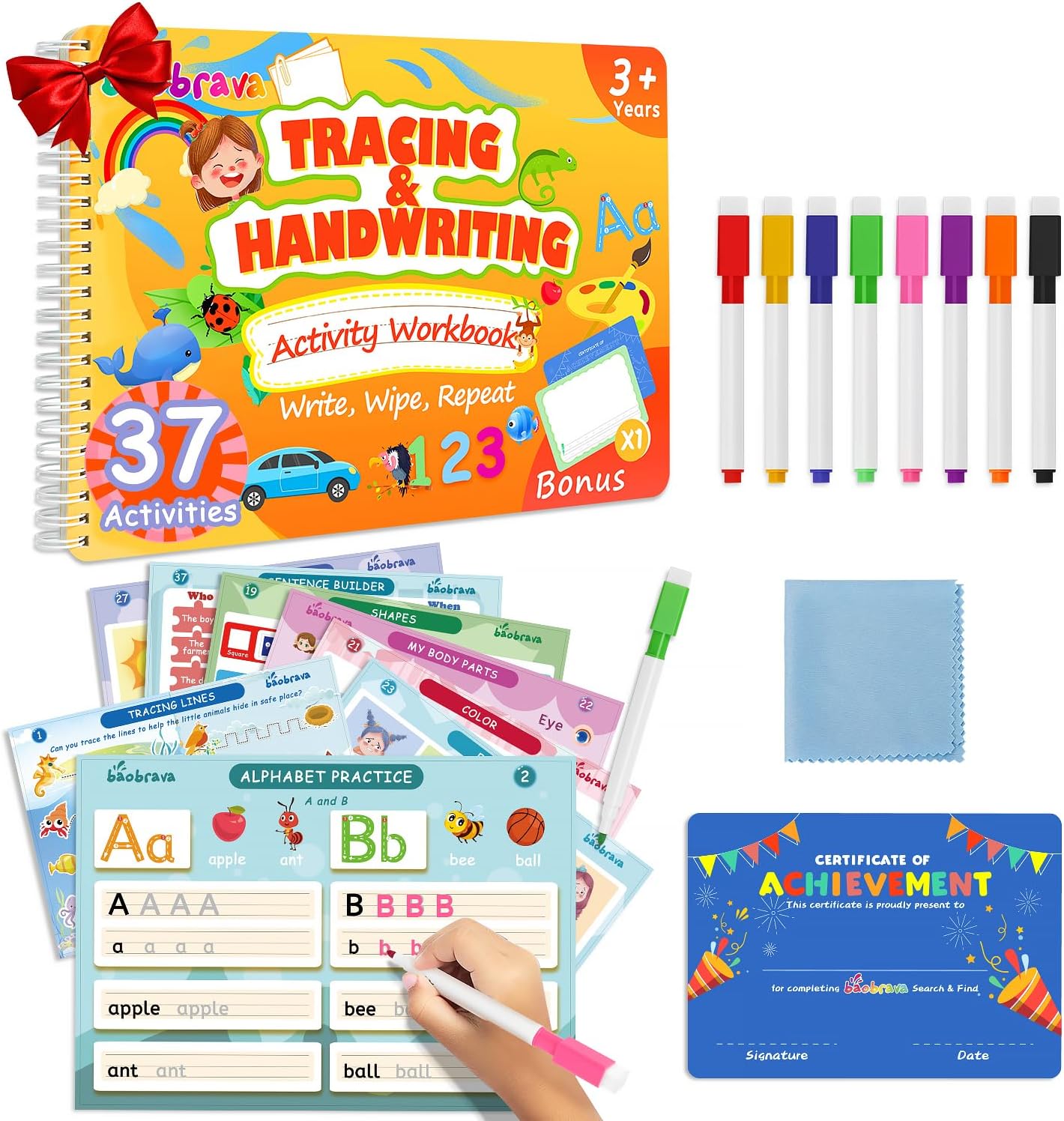 Preschool Learning Activities, 37 Themes Tracing Activity Books Ages 3-8, Toddler Handwriting Practice, Letter Tracing, Kindergarten Workbooks, Travel Game for Trip, Christmas Birthday Gifts