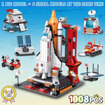 Sitodier Space Exploration Shuttle Toys for 8-12 and 8-14 Years Boys Kids, 1008pcs 7 Models Aerospace Building Set with Heavy Transport Rocket and Launcher, Educational Construction Toy