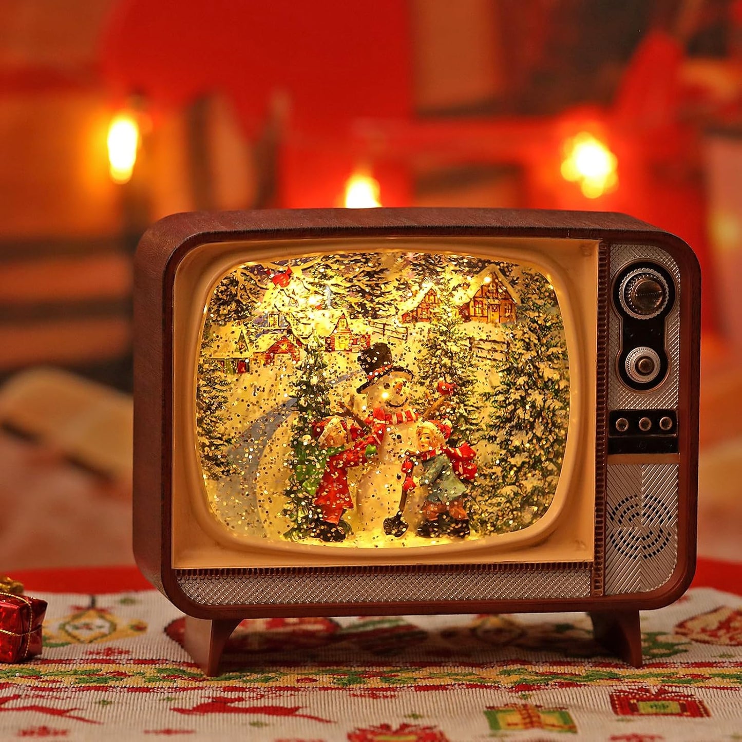 Christmas Snow Globe, TV Snowman Scene Snow Globe,Volume/Light Mode/Playing Controllable Glittering Lantern with Timer, Snow Globe Lantern USB or Battery Powered for Christmas Decoration