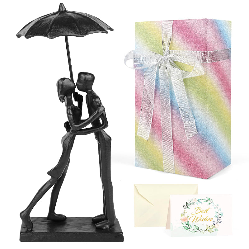 Anniversary Wedding Gifts for Couple/Her - Romantic Couple Statue in Love, Black Metal Figurine Sweet Loving Together Iron Sculpture Decor, Valentines Gifts for Wife Husband Birthday