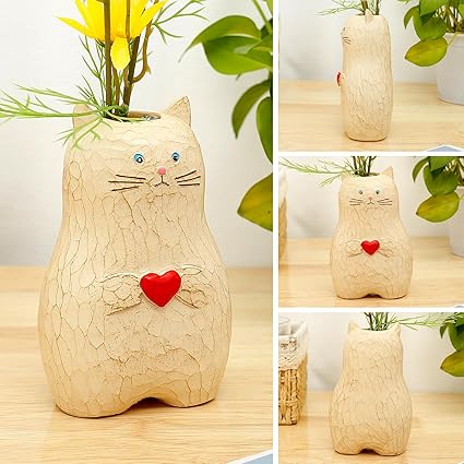 Handmade Wooden Cat Vase