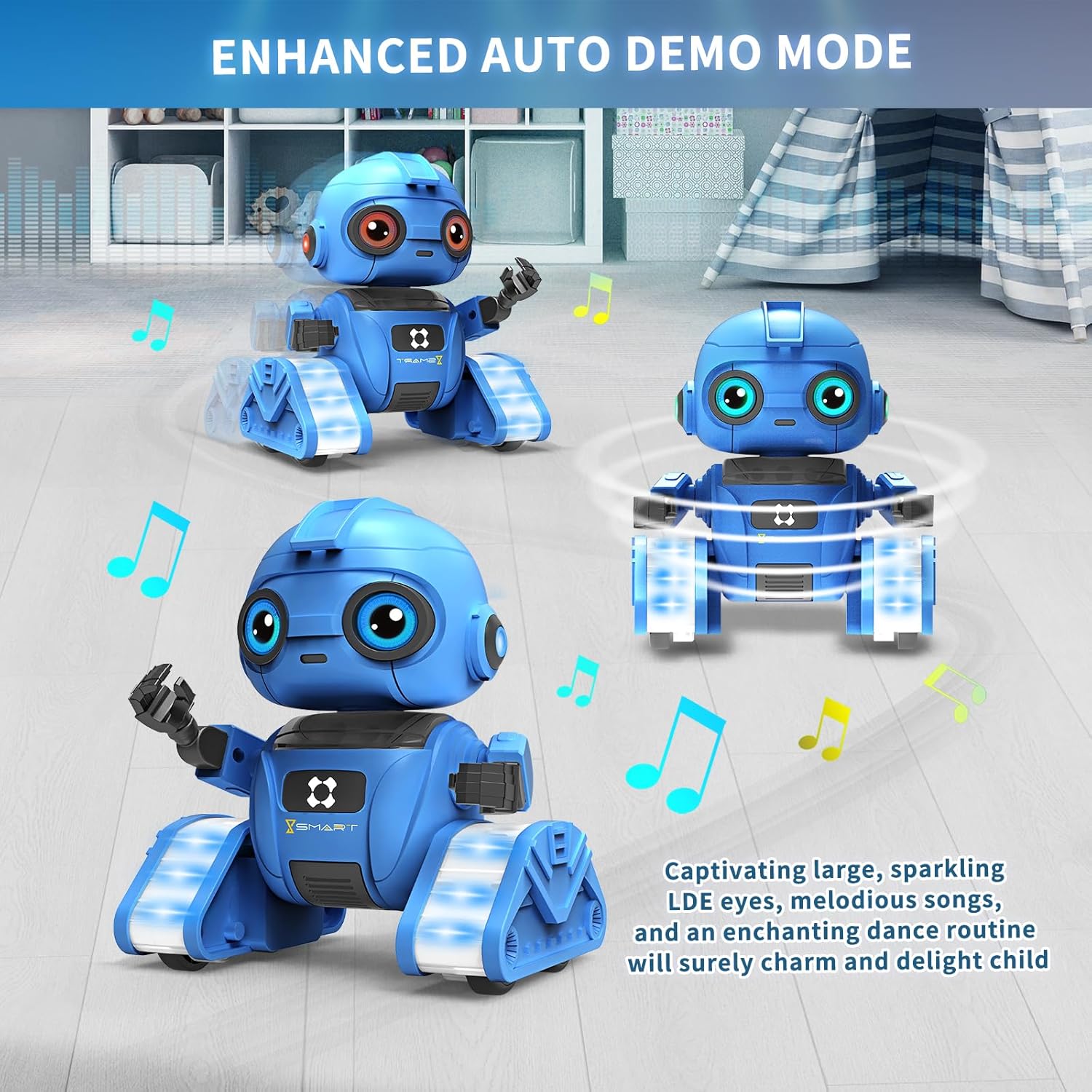 Robot Toys for Boys and Girls, Rechargeable Remote Control Robot with Auto-Demonstration, Light Projection, Dance Moves, Music, and Gesture Sensing –Toy Robot Gifts for 6+ Year Old Boys (Blue)