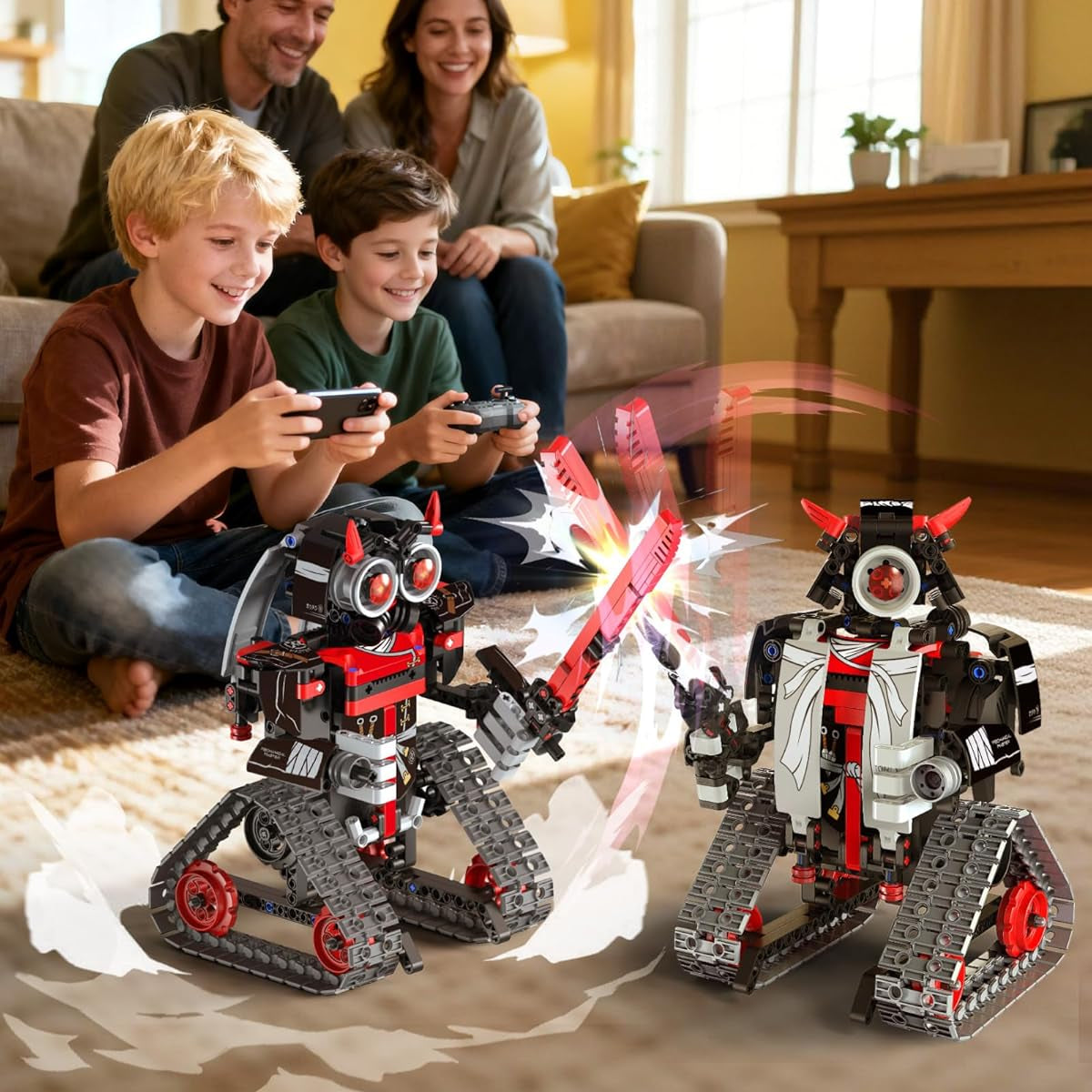 Opmind 5 in 1 STEM RC Robot Building Kit, APP & Remote Control Samurai/Ninja Blocks 443 Pcs, Erector Set RC Toy for Kids, DIY Build Science Educational Gift for Age 6 7 8 9 10 11 12+ Boys & Girls