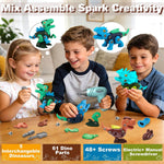 Laradola Assemble Dinosaur Toys for Kids: 5 Pack Dinosaur Construction Building Set with Electric Toy Drill & Wheels - STEM Educational Hands-On Play Birthday Gift for Boys Girls Ages 3-5 5-7