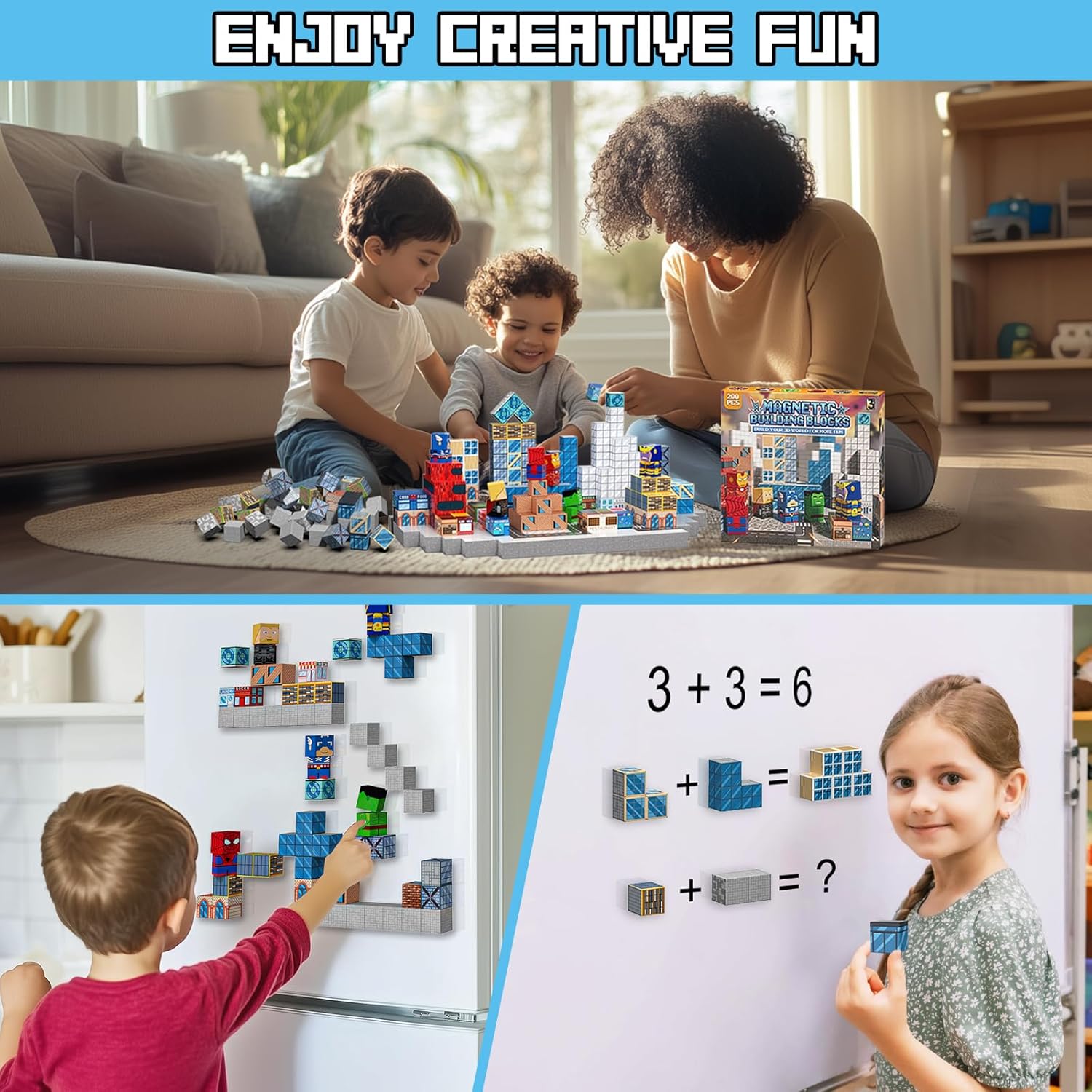 Growsland Magnetic Blocks - 200PCS Magnets Cubes, Magnetic Building Blocks STEM Montessori Sensory Toys for 3 4 5 6 7 8-13 Year Old Boys Girls Birthday for Kids
