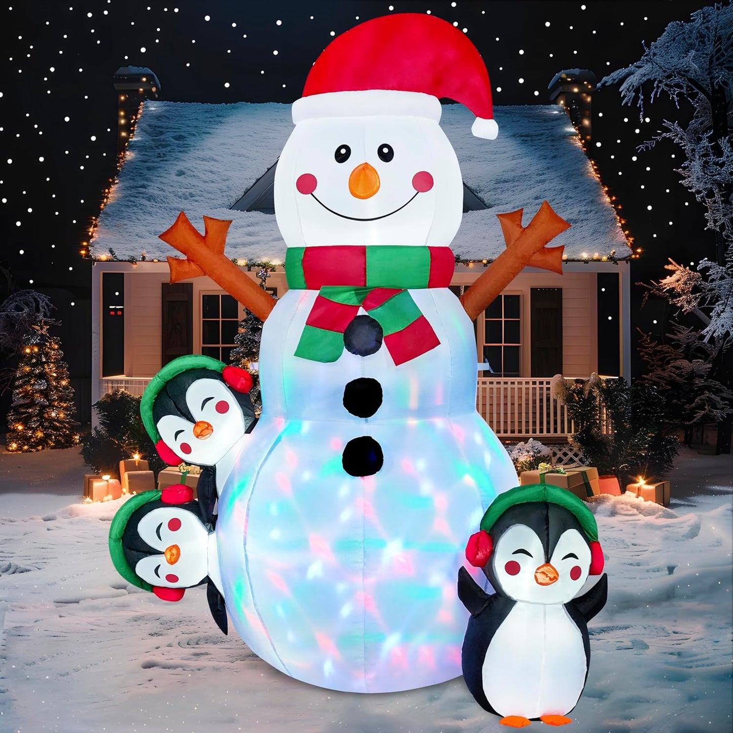 Joiedomi Muñeco de nieve inflable de Navidad de 6 pies para decoración al aire libre con LED integrados, muñeco de nieve de pingüino inflable para fiesta de Navidad, brillante para fiestas en